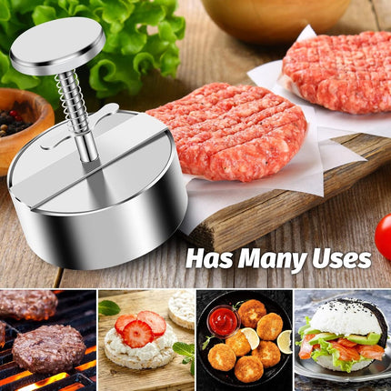 Meat Press - Burger Meat Press - Hamburger Press - Hamburger Press - Hamburger Mold - Kitchen Food Mold - Round Hamburger - Make Your Own Hamburgers - BBQ Accessories - For Delicious Hamburgers, Patties, BBQ, Hamburger Press - Silver - Stainless Steel.