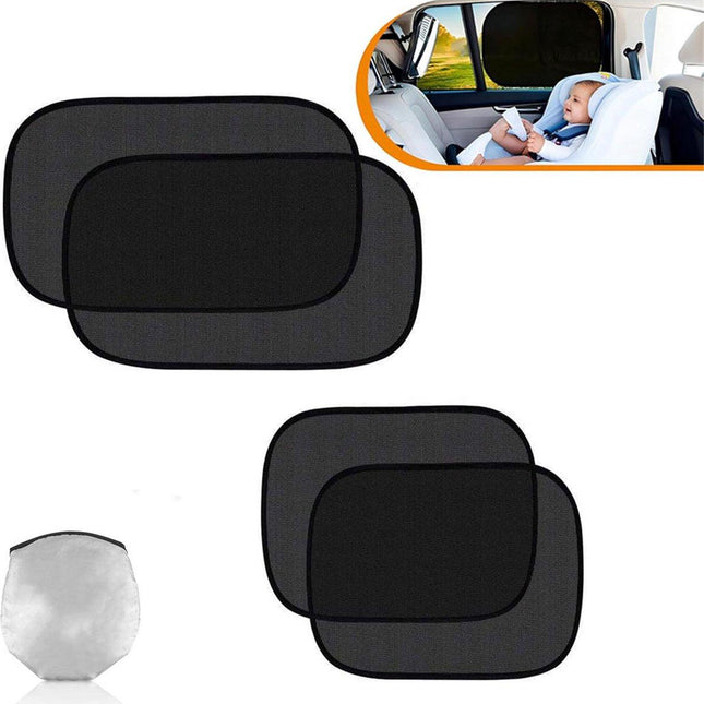 Car Sunshade - Car Sunshade Side Window - 1 Pair 50 x 30 Cm and 1 Pair 44 x 38 Cm - Baby Car Sunshade - Electrostatic Adsorption - Privacy Protection - Car Sun Protection - UV Protection - Side Window - Safe Driving - With Storage Bag - Black.