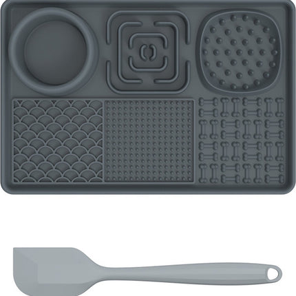 Lick Plate - Lick Mats for Dogs - Dog Snuffle Mat - Lick Mat - Feeding Mat - Slow Feeder - Anti-Gulp - Distraction Pad - For Dog Bathing, Training, Coat Care and Claw Care - With 1 Spatula - Grey - 1 Piece.