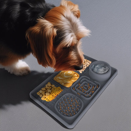 Lick Plate - Lick Mats for Dogs - Dog Snuffle Mat - Lick Mat - Feeding Mat - Slow Feeder - Anti-Gulp - Distraction Pad - For Dog Bathing, Training, Coat Care and Claw Care - With 1 Spatula - Grey - 1 Piece.