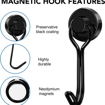 Towel Hook - Hooks - Hooks - With Hooks - 24 Kg Magnetic Hooks - Heavy Duty Strong Magnets - For Grill Ceiling Magnetic Board Kitchen Office - For Kitchen Fridges - 360 Degree Rotatable Neodymium Magnetic - 6 Pieces - Black.