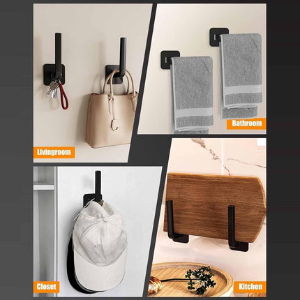 Wall Coat Rack - 4 Pieces - Wall Hook - Self-Adhesive Hanging Hook - Towel Hooks - Coat Hook - Single Hook - Metal Wall Hook - Coat Hook Tape - No Drilling Required - Wall Coat Rack - High Quality - Black.