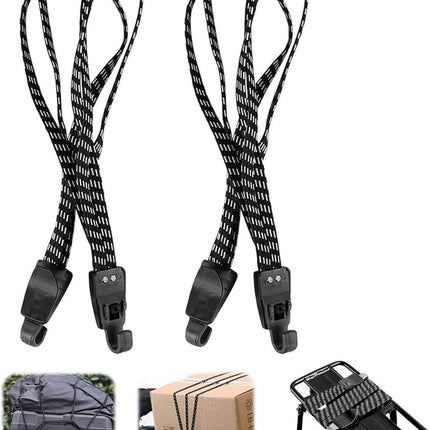 Elastic Straps - 2 Pieces - Flat Quick Straps - Universal - Adjustable Luggage Straps - Flat Rubber Ropes - Elastic Band - Transport Secure - For Bicycle Car Elastic - 65 Cm - Quick Straps With Double Hook - Black.