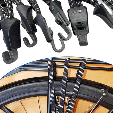 Elastic Straps - 2 Pieces - Flat Quick Straps - Universal - Adjustable Luggage Straps - Flat Rubber Ropes - Elastic Band - Transport Secure - For Bicycle Car Elastic - 65 Cm - Quick Straps With Double Hook - Black.