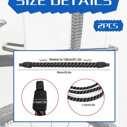 Elastic Straps - 2 Pieces - Flat Quick Straps - Universal - Adjustable Luggage Straps - Flat Rubber Ropes - Elastic Band - Transport Secure - For Bicycle Car Elastic - 65 Cm - Quick Straps With Double Hook - Black.
