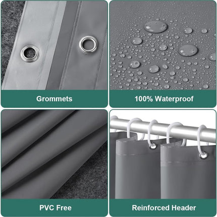 Anti-Mold Shower Curtain - Solid Color - Waterproof - Peva - Shower Curtain 180x200 Cm - Washable - Shower Curtain - Dark Grey - With 12 Shower Curtain Hooks.