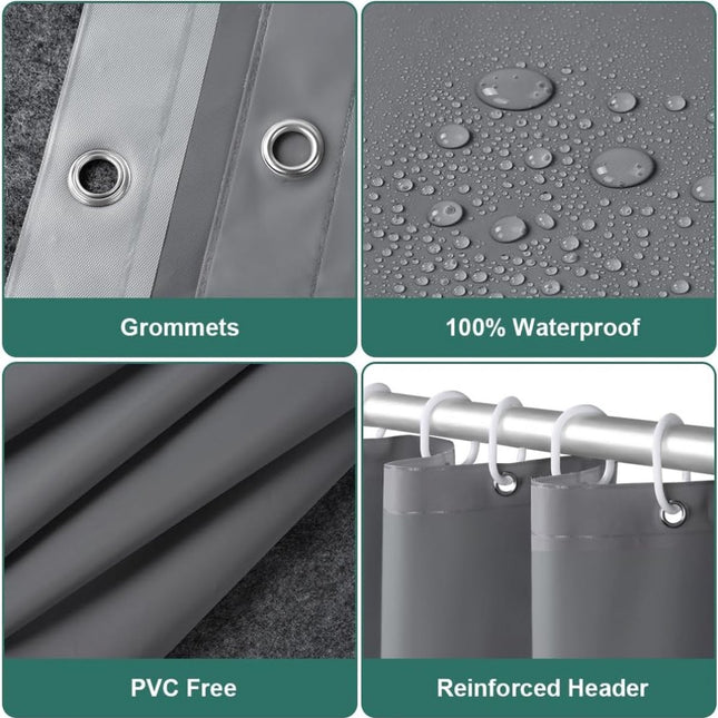 Anti-Mold Shower Curtain - Solid Color - Waterproof - Peva - Shower Curtain 180x200 Cm - Washable - Shower Curtain - Dark Grey - With 12 Shower Curtain Hooks.