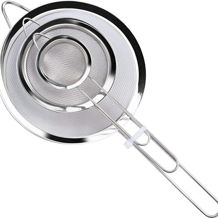 Premium Stainless Steel Sieve Set - 3-Piece Colander - Kitchen Sieve - Small Sieves - Sieve Set - Bowl Sieve - Mini Sieves - Premium Fine Set - Dishwasher Safe - Ø 7, 12 and 18 cm - Sturdy & Durable.