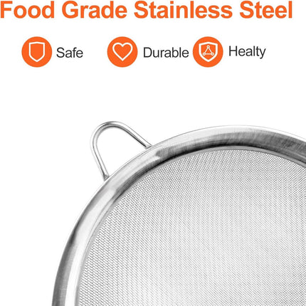 Premium Stainless Steel Sieve Set - 3-Piece Colander - Kitchen Sieve - Small Sieves - Sieve Set - Bowl Sieve - Mini Sieves - Premium Fine Set - Dishwasher Safe - Ø 7, 12 and 18 cm - Sturdy & Durable.