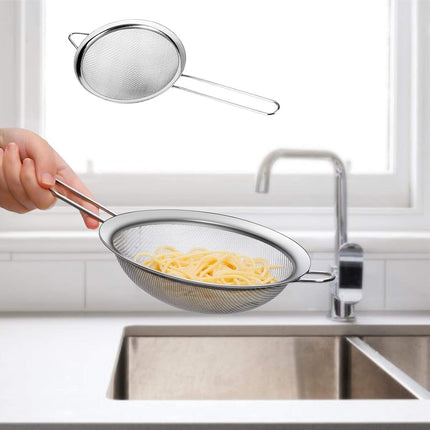 Premium Stainless Steel Sieve Set - 3-Piece Colander - Kitchen Sieve - Small Sieves - Sieve Set - Bowl Sieve - Mini Sieves - Premium Fine Set - Dishwasher Safe - Ø 7, 12 and 18 cm - Sturdy & Durable.
