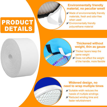Tennis - Professional Tennis Racket Head Protection Tape - Thickened Racket Protection Tape - Frame Protector - Racket Accessories - Soft - Prevent paint from peeling - Universal - for Tennis/ Badminton/ Squash - 3.5cm x 5m - White.