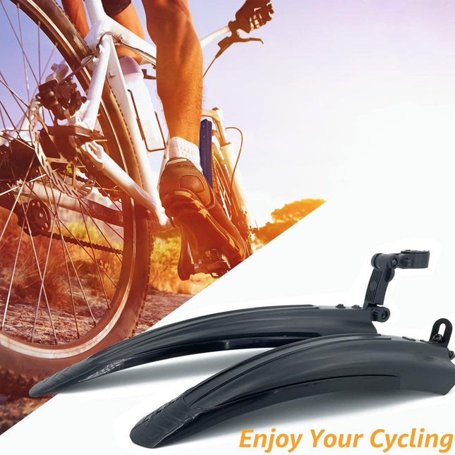 Bicycle Mudguard Set - Mountain Bike Mudguard - Adjustable - Suitable for City and Trekking Bikes - Black - Suitable for 20/22/24/26 inch bikes.