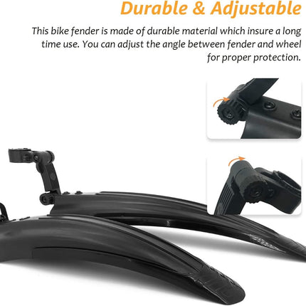 Bicycle Mudguard Set - Mountain Bike Mudguard - Adjustable - Suitable for City and Trekking Bikes - Black - Suitable for 20/22/24/26 inch bikes.