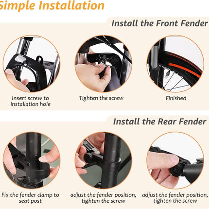 Bicycle Mudguard Set - Mountain Bike Mudguard - Adjustable - Suitable for City and Trekking Bikes - Black - Suitable for 20/22/24/26 inch bikes.