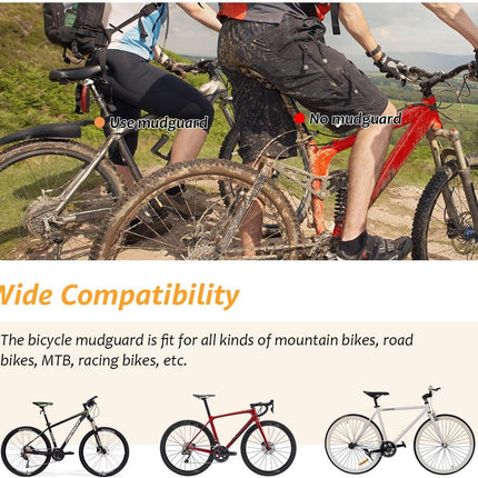 Bicycle Mudguard Set - Mountain Bike Mudguard - Adjustable - Suitable for City and Trekking Bikes - Black - Suitable for 20/22/24/26 inch bikes.