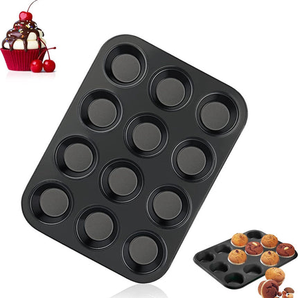 Muffin Pan - 12 Muffins - Cupcakes - Cupcake Molds - BPA Free - Non-Stick - Cooking & Baking - Reusable - Baking Pans - Oven Safe - Black.