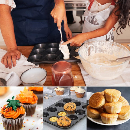 Muffin Pan - 12 Muffins - Cupcakes - Cupcake Molds - BPA Free - Non-Stick - Cooking & Baking - Reusable - Baking Pans - Oven Safe - Black.