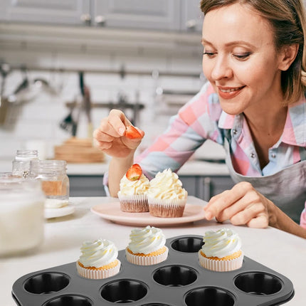 Muffin Pan - 12 Muffins - Cupcakes - Cupcake Molds - BPA Free - Non-Stick - Cooking & Baking - Reusable - Baking Pans - Oven Safe - Black.