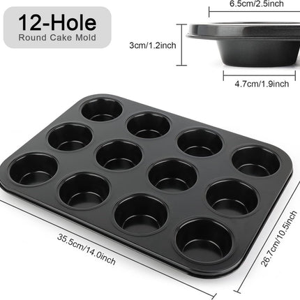 Muffin Pan - 12 Muffins - Cupcakes - Cupcake Molds - BPA Free - Non-Stick - Cooking & Baking - Reusable - Baking Pans - Oven Safe - Black.