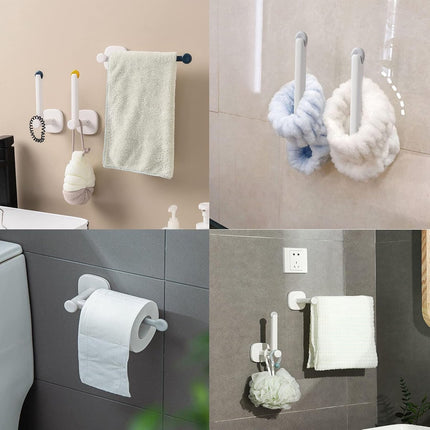 Towel Hook - 2 Pieces - Wall Hook - Coat Hook - Hanging Hook - Adjustable Hook - Hooks - Towel Hooks - Kitchen Roll Holder - No Drilling Required - Stainless Steel - Self-Adhesive - Tea Towel Hanger - For Kitchen/Bathroom/Garage/Office - White.