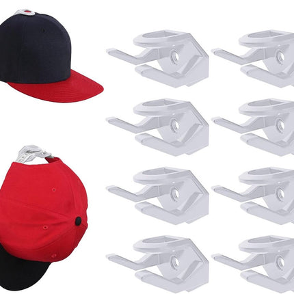 Cap Rack Set of 8 - Wall Cap Holders - Cap Hooks - With Screws and Tape - Two Installation Methods - Cap Rack Coat Rack - Cap Rack Storage System - Cap Storage Bag - Hat Holder - Cap Organizer - Double Suspension - White.
