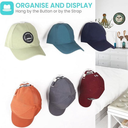 Cap Rack Set of 8 - Wall Cap Holders - Cap Hooks - With Screws and Tape - Two Installation Methods - Cap Rack Coat Rack - Cap Rack Storage System - Cap Storage Bag - Hat Holder - Cap Organizer - Double Suspension - White.