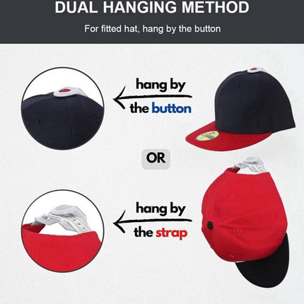 Cap Rack Set of 8 - Wall Cap Holders - Cap Hooks - With Screws and Tape - Two Installation Methods - Cap Rack Coat Rack - Cap Rack Storage System - Cap Storage Bag - Hat Holder - Cap Organizer - Double Suspension - White.