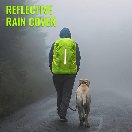 2-Piece Waterproof Backpack Cover - Reflective Rain Cover Backpack - 30 to 40 Liters - Waterproof Backpack Rain Cover - Reflective Backpack Covers in Polyester - Pink & Green - Size M - Waterproof Backpack Cover for Outdoor Hiking Driving Climbing.