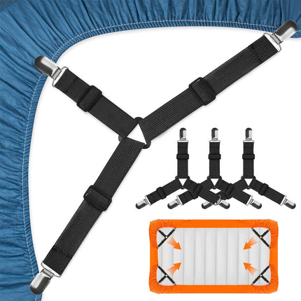 Bed Sheet Tensioners - 4 Pieces - Duvet Sheet Tensioner Clips - Duvet Clamps - Duvet Cover Tensioners - Sheet Clips - Adjustable - Sheet Suspenders - Fitted Sheet Clamps - Bed Sheet Clips - Say Goodbye to Messy Sheets - Won't Shift - Black.