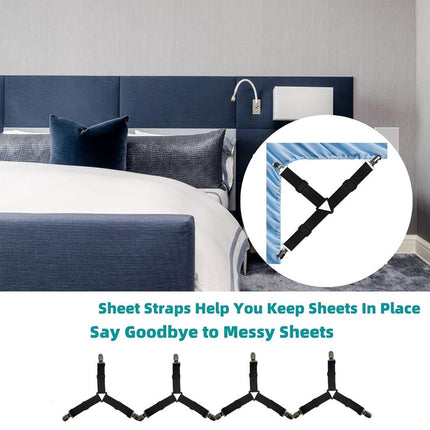 Bed Sheet Tensioners - 4 Pieces - Duvet Sheet Tensioner Clips - Duvet Clamps - Duvet Cover Tensioners - Sheet Clips - Adjustable - Sheet Suspenders - Fitted Sheet Clamps - Bed Sheet Clips - Say Goodbye to Messy Sheets - Won't Shift - Black.