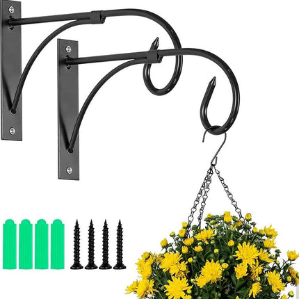 Set of 2 - Hanging Pot - Plant Hanger - Wall Hook - Flower Pot Hanging Hooks - Outdoor Balcony Accessories - Garden/Home Hanging Decoration - Hanging Basket Hook - Metal - Black.