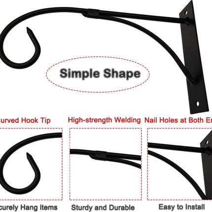 Set of 2 - Hanging Pot - Plant Hanger - Wall Hook - Flower Pot Hanging Hooks - Outdoor Balcony Accessories - Garden/Home Hanging Decoration - Hanging Basket Hook - Metal - Black.