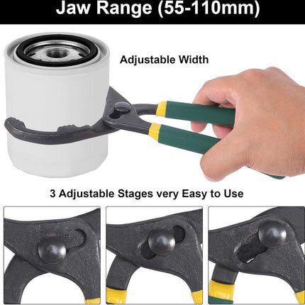Oil Filter Pliers 10" - Oil Filter Pliers - Oil Filter Wrench - Rubber Handle - Self-clamping - Adjustable Tool - With Non-Slip Grip - Adjustable From 55 mm to 130 mm - Remove Filter Quickly and Without Slipping.