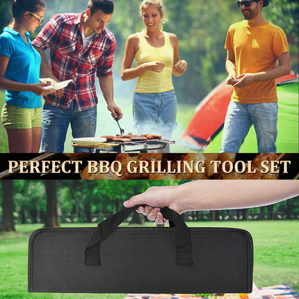 BBQ Accessories Set - 5-Piece BBQ Set - Stainless Steel Barbecue Tool Set - Barbecue Accessories - BBQ Tongs - BBQ Spatula - Meat Fork - Meat Knife - Brush - Professional - Includes Storage Bag.