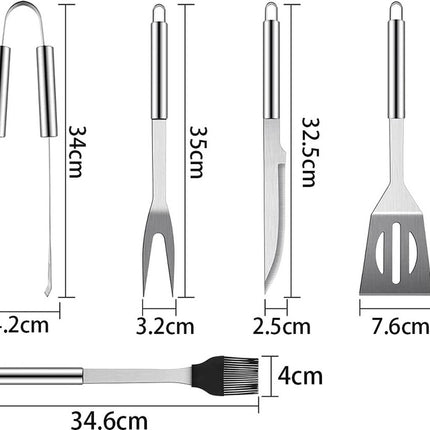 BBQ Accessories Set - 5-Piece BBQ Set - Stainless Steel Barbecue Tool Set - Barbecue Accessories - BBQ Tongs - BBQ Spatula - Meat Fork - Meat Knife - Brush - Professional - Includes Storage Bag.