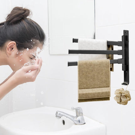 Towel Rack - 3-Arm Towel Holder - Towel Bar - Towel Rack - Towel Ladder - Towel Bar - 180 Degree Adjustable - For Bathroom/Kitchen - No Drilling Required - Self-Adhesive - Wall Drying Rack - Bathroom - Rotatable - Metal - Black.