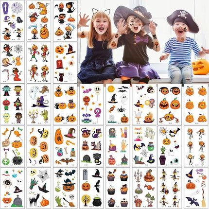30 Sheets of Kids Halloween Tattoo Stickers - Halloween Decorations - Temporary Tattoo Stickers for Boys and Girls - Suitable for Halloween Candy - Party Bag Fillers - Halloween Stickers.