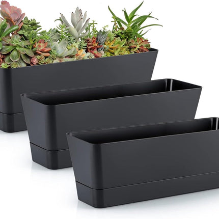 Flower pots - Balcony plant pot/flower pot - Railing/fence - Garden - rectangle - flower boxes - 3 pieces rectangular plant pots of 30 cm - rectangular plastic planters - balcony planters for planting succulents.