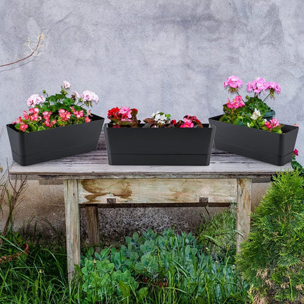 Flower pots - Balcony plant pot/flower pot - Railing/fence - Garden - rectangle - flower boxes - 3 pieces rectangular plant pots of 30 cm - rectangular plastic planters - balcony planters for planting succulents.