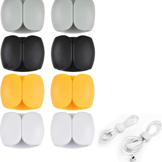 Cable Clips - 8 Pieces - Cable Organizer - Desk Organizer - Clamp - Clamps - Clip - Home & Office - Office Supplies - Universal - Silicone - Cable Holder for Car, Desk or Office - 4 Colors.