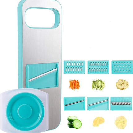 Vegetable Slicer - 8-Piece - Vegetable Chopper - Kitchen Slicer - All-purpose Slicer - Onion Slicer - Grater - Plastic - Manual - Easy to Clean - Effective - Time-Saving - Simple - Multifunctional - Blue.