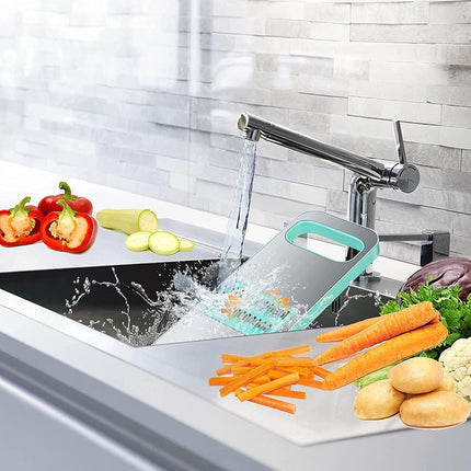 Vegetable Slicer - 8-Piece - Vegetable Chopper - Kitchen Slicer - All-purpose Slicer - Onion Slicer - Grater - Plastic - Manual - Easy to Clean - Effective - Time-Saving - Simple - Multifunctional - Blue.