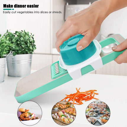 Vegetable Slicer - 8-Piece - Vegetable Chopper - Kitchen Slicer - All-purpose Slicer - Onion Slicer - Grater - Plastic - Manual - Easy to Clean - Effective - Time-Saving - Simple - Multifunctional - Blue.