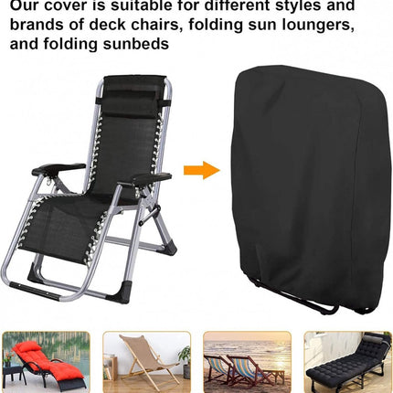 Weatherproof Protective Cover for Sun Lounger - Waterproof Chair Cover - Garden Chair Cover - Cover for Folding Chairs - Garden Furniture Cover - Protective Cover for Sun Loungers - 71x20/34x110cm - Cover for Sun Lounger - Black - With Carrying Bag - For.