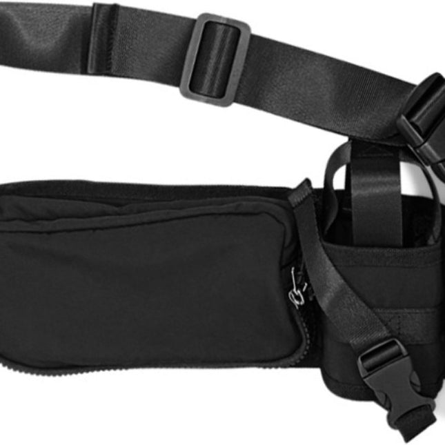 Waist Bag with Bottle Holder - Hiking Waist Bag with Bottle Holder - Outdoor Pouch Bag with Water Bottle / Bib Holder - Ideal for Festivals or Vacations - Multifunctional Strap - Adjustable - For Hiking, Dog Walks, Outdoor Activities - Black.