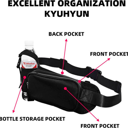 Waist Bag with Bottle Holder - Hiking Waist Bag with Bottle Holder - Outdoor Pouch Bag with Water Bottle / Bib Holder - Ideal for Festivals or Vacations - Multifunctional Strap - Adjustable - For Hiking, Dog Walks, Outdoor Activities - Black.