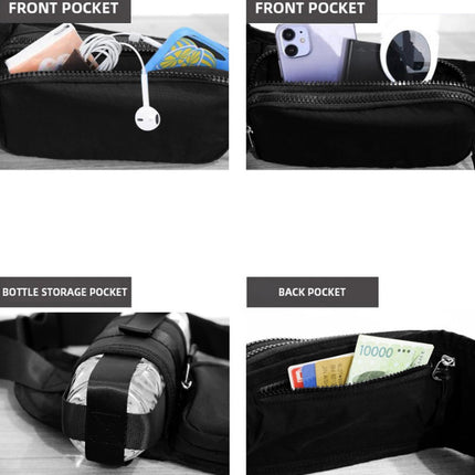 Waist Bag with Bottle Holder - Hiking Waist Bag with Bottle Holder - Outdoor Pouch Bag with Water Bottle / Bib Holder - Ideal for Festivals or Vacations - Multifunctional Strap - Adjustable - For Hiking, Dog Walks, Outdoor Activities - Black.