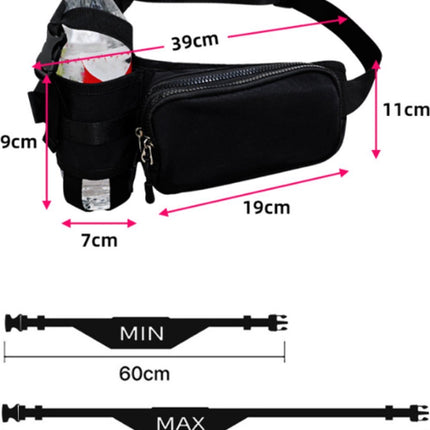 Waist Bag with Bottle Holder - Hiking Waist Bag with Bottle Holder - Outdoor Pouch Bag with Water Bottle / Bib Holder - Ideal for Festivals or Vacations - Multifunctional Strap - Adjustable - For Hiking, Dog Walks, Outdoor Activities - Black.