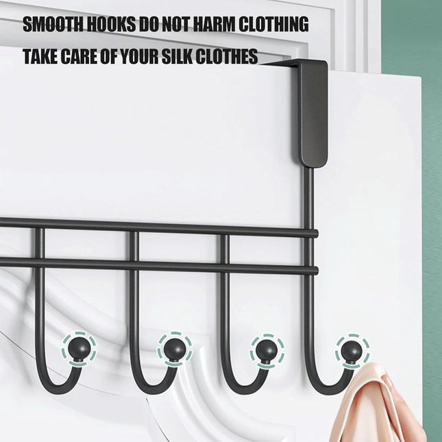 Door coat rack - Door clothes hooks - Towel holder - Wall coat rack - Door hook - Door hanger - Hanging door coat rack - Hanging hook - With 7 Hooks - Hook rail - Wardrobe - Bathroom door - For 4.8 cm thick doors - For towels and clothing - Metal - Black.