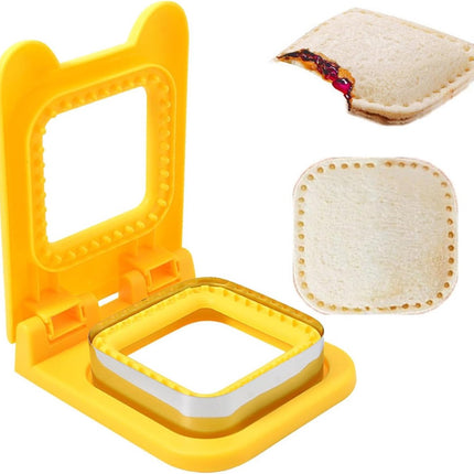 Sandwich Cutter - Sandwich Sealer - Cookie Cutters for Children - Decruster - Sandwich Tool - Sandwich Maker - Sandwich Tools - For Making Sandwiches Hamburger Cake - For Children Lunchbox - Stainless Steel - Yellow Square.